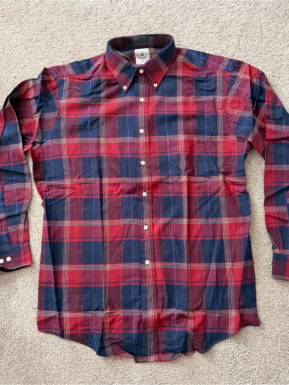 Brooks Brothers Red and Navy Plaid Button-Down Shirt